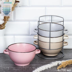 Супница с ручками 4 штуки на подставке / 20055 /уп 6/