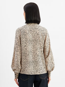 Блузка с отлетными рюшами OD-914-5 бежевый с черным