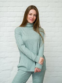 Пуловер трикотажный зеленый с манжетами - Odis фото 6