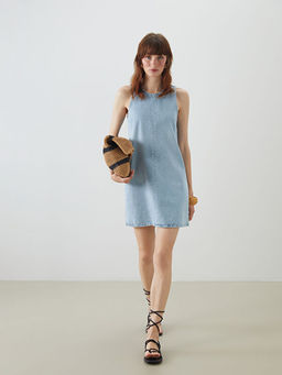 Halter Yaka A Kesim Mini Jean Elbise