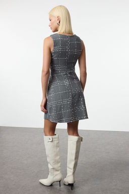 Gri Ekose / Kareli Mini Dokuma Elbise TWOAW23EL00258