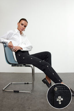 Siyah Tasl? Yuksek Bel Mom Jeans TWOAW25JE00255 - Trendyolmilla фото 8