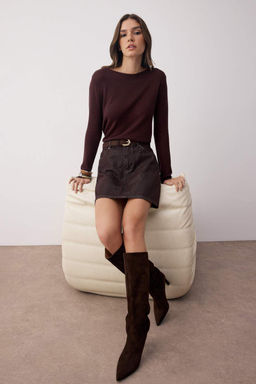 Kahverengi Mini Basic Denim Etek TWOAW26ET00049