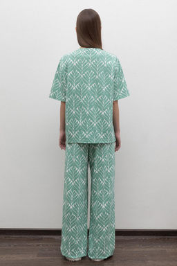 ЕП 20204/малахитовый зеленый,орнамент пижама жен (фуфайка,брюки)