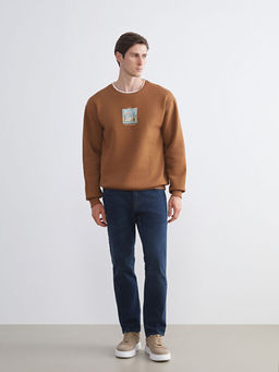 Bisiklet Yaka Bask?l? Erkek Sweatshirt