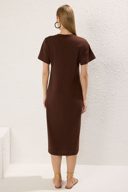 TRENDYOLMILLA Antrasit %100 Pamuk Eskitme Efektli Y?rtmacl? Shift/Rahat Kesim Orme T-shirt Elbise TWOSS24EL00140  фото 4