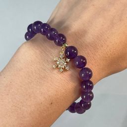 Браслет из Аметиста с подвеской "Снежинка" 17 см