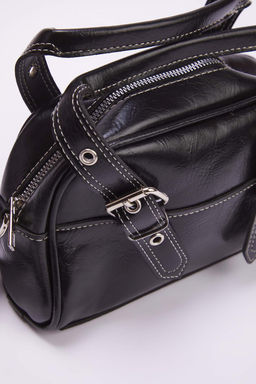 Siyah Kontrast Dikisli Kad?n Bowling Kucuk Mini City El Ve Omuz Canta TAKAW26OC00015