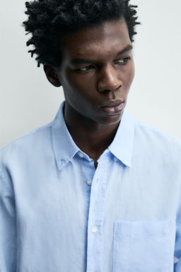 CAMISA REGULAR FIT LINO - ALGOD?N / Celeste - Zara фото 5