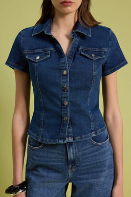 Koyu Mavi Cep Detayl? Fitted Denim Gomlek TWOSS26GO00023 - Trendyolmilla фото 3