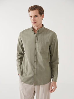 Regular Fit Uzun Kollu Keten Kar???ml? Erkek G?mlek