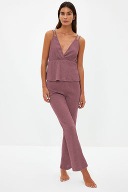 Trendyolmilla Antrasit Fitilli Ip Ask?l? Orme Pijama Tak?m? THMSS21PT0125 фото 24