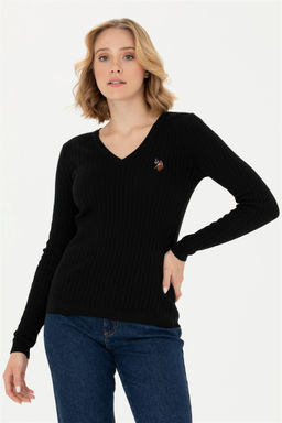 Женский черный базовый свитер с v-образным вырезом Неожиданная скидка в корзине