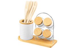 Набор 9 пр.- набор кух. принад. 4 пр. с подставкой+ банки д/хранен. 4 пр. Айсберг волны на дер.под - Elan gallery фото 4