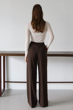 Koyu Kahverengi Yuksel Bel Genis Paca Dokuma Pantolon TWOAW26PL00161 - Trendyolmilla фото 4