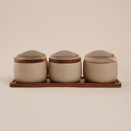 Банки для сыпучих SL Home Стоун форест, 400 мл, на подставке 3410 см, набор 3 шт., керамика, бежевые
