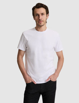 Beyaz Slim Fit Pamuk Kar___ml_ Bisiklet Yaka Basic T-shirt