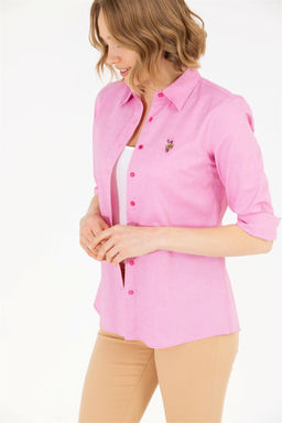 Женская базовая рубашка цвета фуксии с длинным рукавом Неожиданная скидка в корзине - U.s. polo assn фото 2