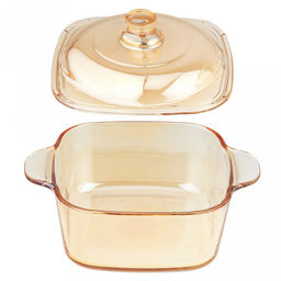 Салатник стеклянный Мимоза 0,92л, 14,8х19,7х6,8см, основание 13х13см, общая h12,3см, стеклянная крышка, 2 ручки, янтарный перламутровый, в коробке (Китай) - Домашняя мода фото 4