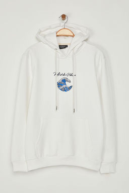 TRENDYOL MAN Un?sex Ekru Regular/Normal Kesim Hokusai Orijinal Lisansl? Kapusonlu Sweatshirt TMNAW25SW00127 - Trendyolmilla фото 7