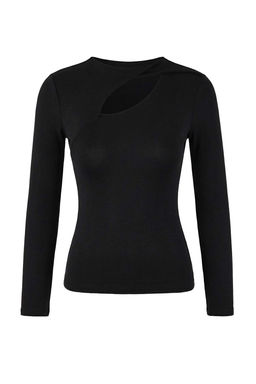 Siyah Fitted/Vucuda Oturan Uzun Kollu Pencere Detayl? Premium Yumusak Orme Bluz TWOSS26BZ00247