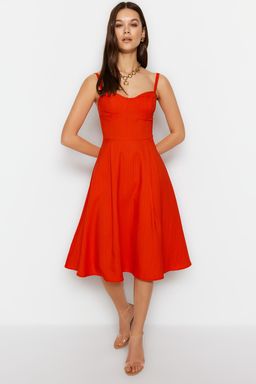 TRENDYOLMILLA Zumrut Yesili Belden Ac?lan Keten Gorunumlu Midi Dokuma Elbise TWOSS23EL00378  фото 2