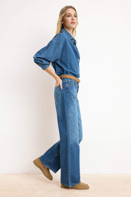 Mavi DOKUMLU Yuksek Bel %100 Pamuk Wide Leg Jeans TWOSS26JE00114 - Trendyolmilla фото 4