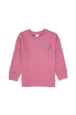 K_z _ocuk Pembe Simli Bask_ Detayl_ Bisiklet Yaka Basic Sweatshirt Sepette S_rpriz _ndirim