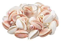 Пасхальное украшение подсвечник  "Ракушки с жемчугом", белое с розовым, на 1 свечу Elan Gallery