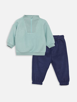 Bisiklet Yaka Uzun Kollu Bask?l? Erkek Bebek Sweatshirt ve Pantolon 2li Tak?m
