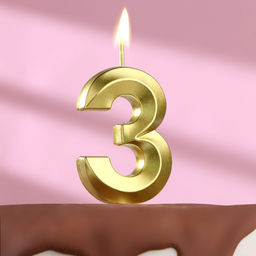 Цена за 3 шт. Свеча в торт на шпажке Грань, цифра 3,золотая, 5 см