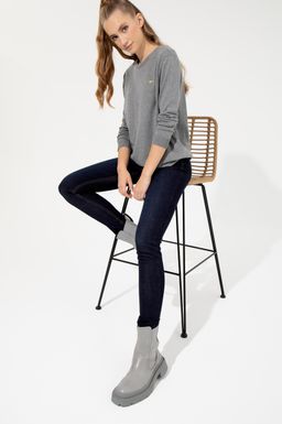 U. S. Polo Assn Женский серый меланжевый базовый свитер с круглым вырезом - U.s. polo assn фото 2