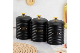 Набор 3 банок для сыпучих продуктов 1 л 10,5*10,5*16 см Tea, coffee, sugar с крышк.с сил.упл.,черн