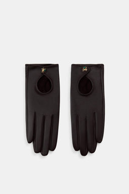 SHORT 100% LEATHER GLOVES WITH SPIDER DETAIL