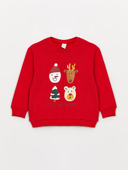 Bisiklet Yaka Y?lba?? Temal? Uzun Kollu Erkek Bebek Sweatshirt