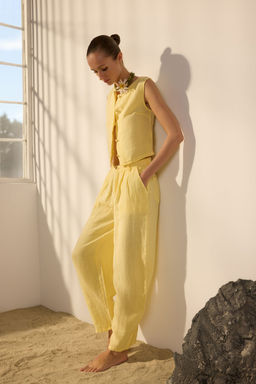 Sar? %100 Keten Yuksek Bel Barrel Pantolon TWOSS24JE00243 - Trendyolmilla фото 2