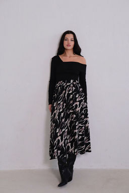 11374 Юбка А-силуэта чёрная с принтом - Martichelli фото 18