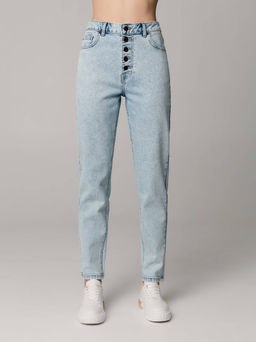 CONTE CON-539 Джинсы mom оксидной варки на пуговицах light blue