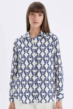 Oversize Genis Kal?p Desenli Uzun Kollu Gomlek