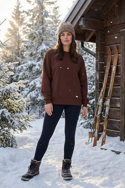 Kahverengi Kal?n Ici Polarl? Regular/Normal Kal?p Bisiklet Yaka Basic Orme Sweatshirt TWOAW24SW00101