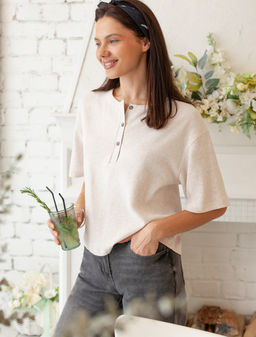 VILATTE / Футболка из фактурного трикотажа в рубчик  фото 8