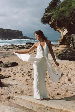 VESTIDO LARGO HALTER BOLAS / Blanco