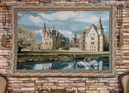 Сказочный замок с лебедями-гобеленовое панно