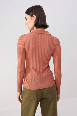 Wardrobe Essentials Kiremit Fitilli Polo Yaka Ince Triko Kazak TWOSS26KZ00004 - Trendyolmilla фото 4