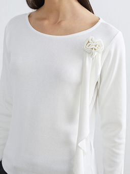 Bisiklet Yaka ?i?ek Aplikeli Kad?n Ti??rt