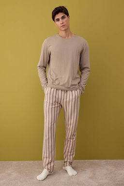 Bej Regular Fit _izgili Dokulu _rme Pijama Tak_m_ TMNAW26PT00006