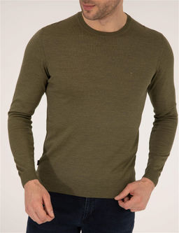 A__k Ye_il Slim Fit Bisiklet Yaka Y_n Kar___ml_ Basic Triko Kazak - Pierre cardin фото 6