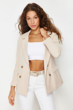 TRENDYOLMILLA Bej Regular Astarl? Kruvaze Kapama Dokuma Blazer Ceket TWOSS21CE0107  фото 15
