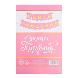 Гирлянда тиснение на бумаге «С Днем Рождения», розовая, золотые буквы, длина 156 см