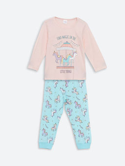 Bisiklet Yaka Bask?l? K?z ?ocuk Pijama Tak?m?